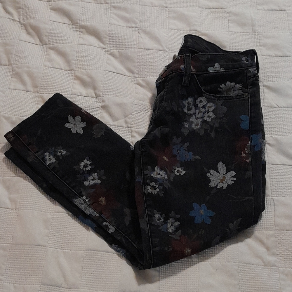 Current/Elliott Skinny Jeans in Black Wild Flower Size 25